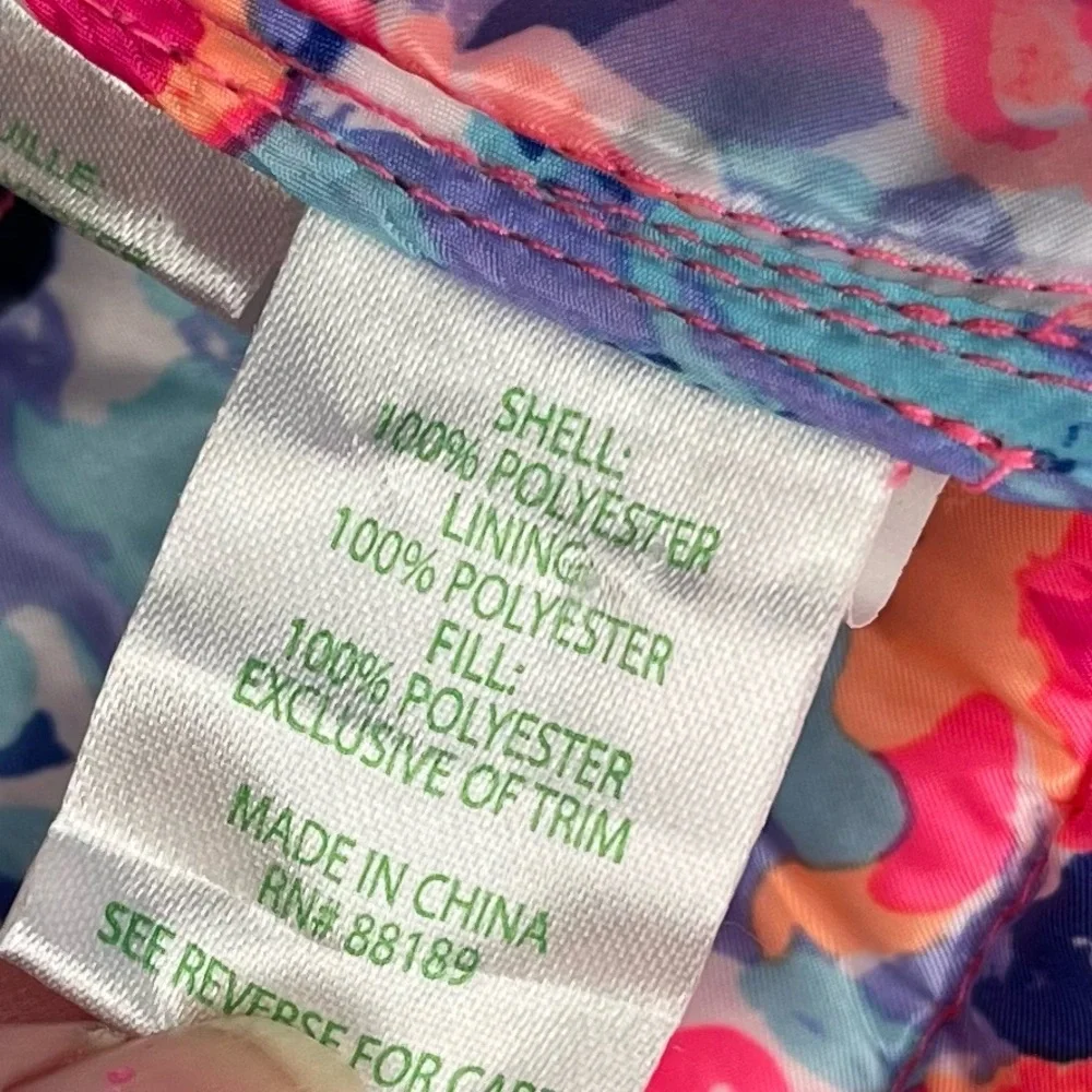 Lilly Pulitzer Girls Pink Quilted Puffer Vest XL Monogram Ruffle Hem